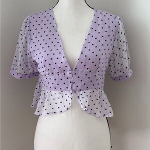 Fashion Nova Lavender and Black Heart Peplum Blouse